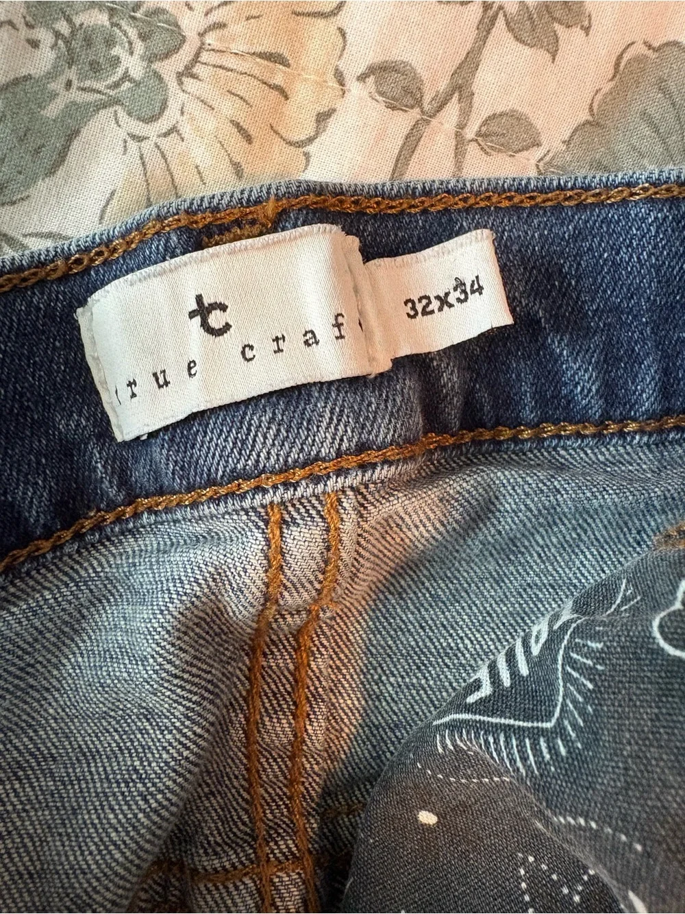 True Craft Slim Men's Jeans in Blue Denim with Gold Stitching